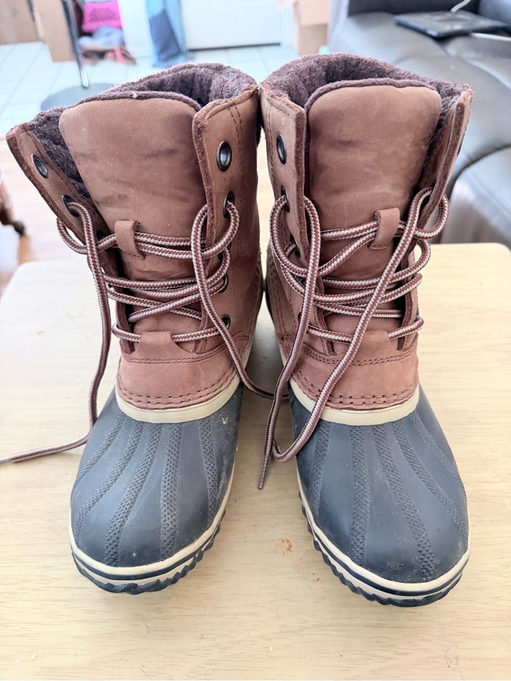 Sorel Brown and Gray Lace-Up Waterproof Winter Boots
